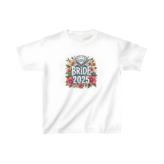 Colorful graphic t-shirt for kids with bride wedding illustrations and design