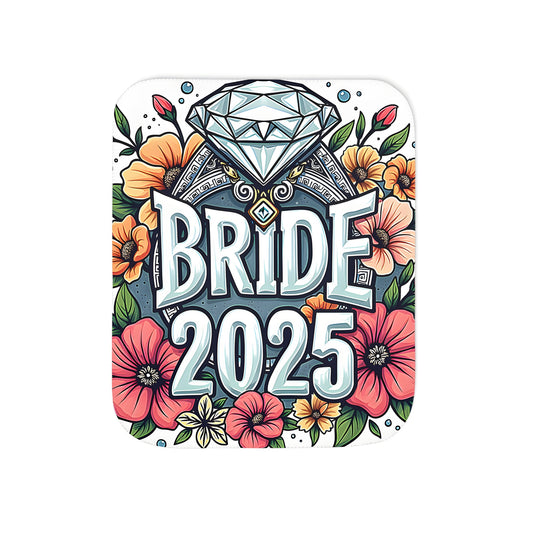 Colorful graphic design blanket featuring a vibrant illustration of bride 2025 surrounded by flowers and a diamond