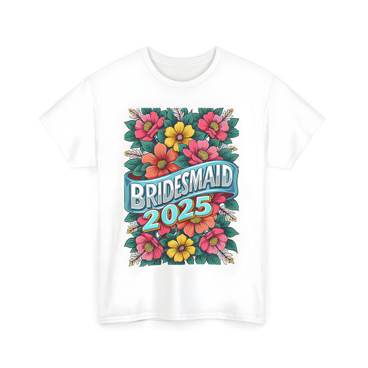 Vibrant floral bridesmaid maid of honor t-shirt for women and men, colorful graphic design featuring celebration and anticipation