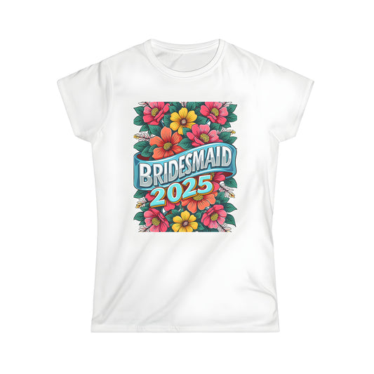 Colorful graphic bridesmaids dress wedding shirt illustration with vibrant flowers and leaves