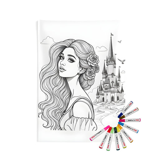 Indoor wall tapestries with princess and castle designs