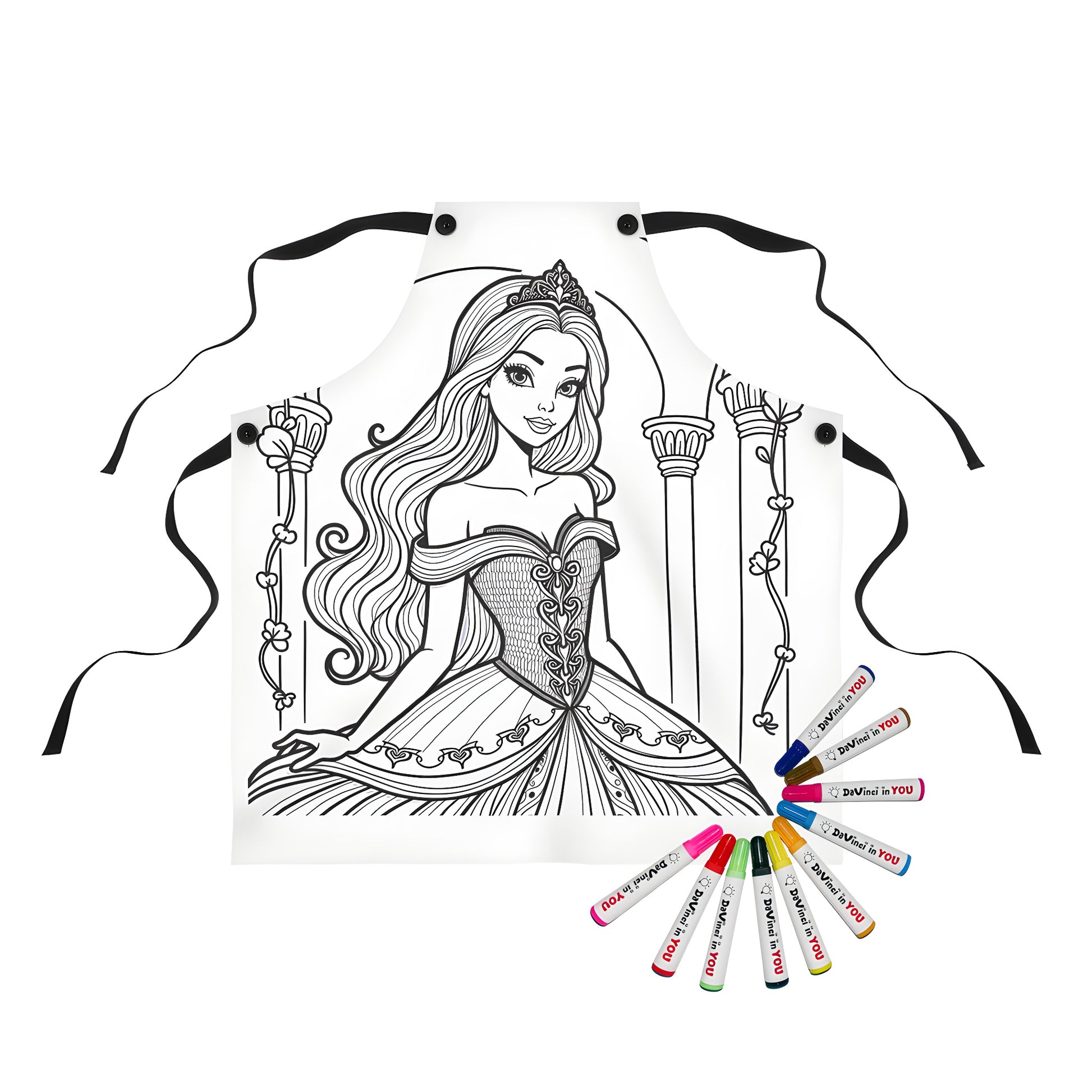 Apron with princess illustration, elegant princess design, royal apron