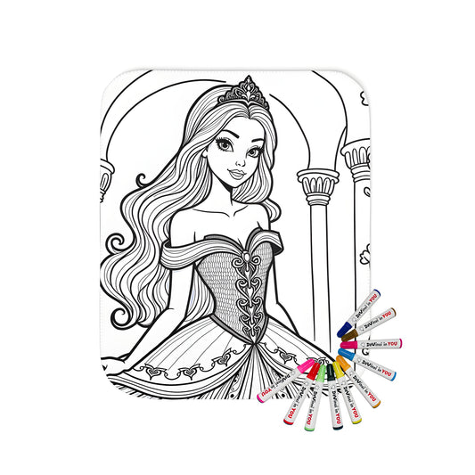 Blanket with Elegant Princess illustration, colorful princess scene