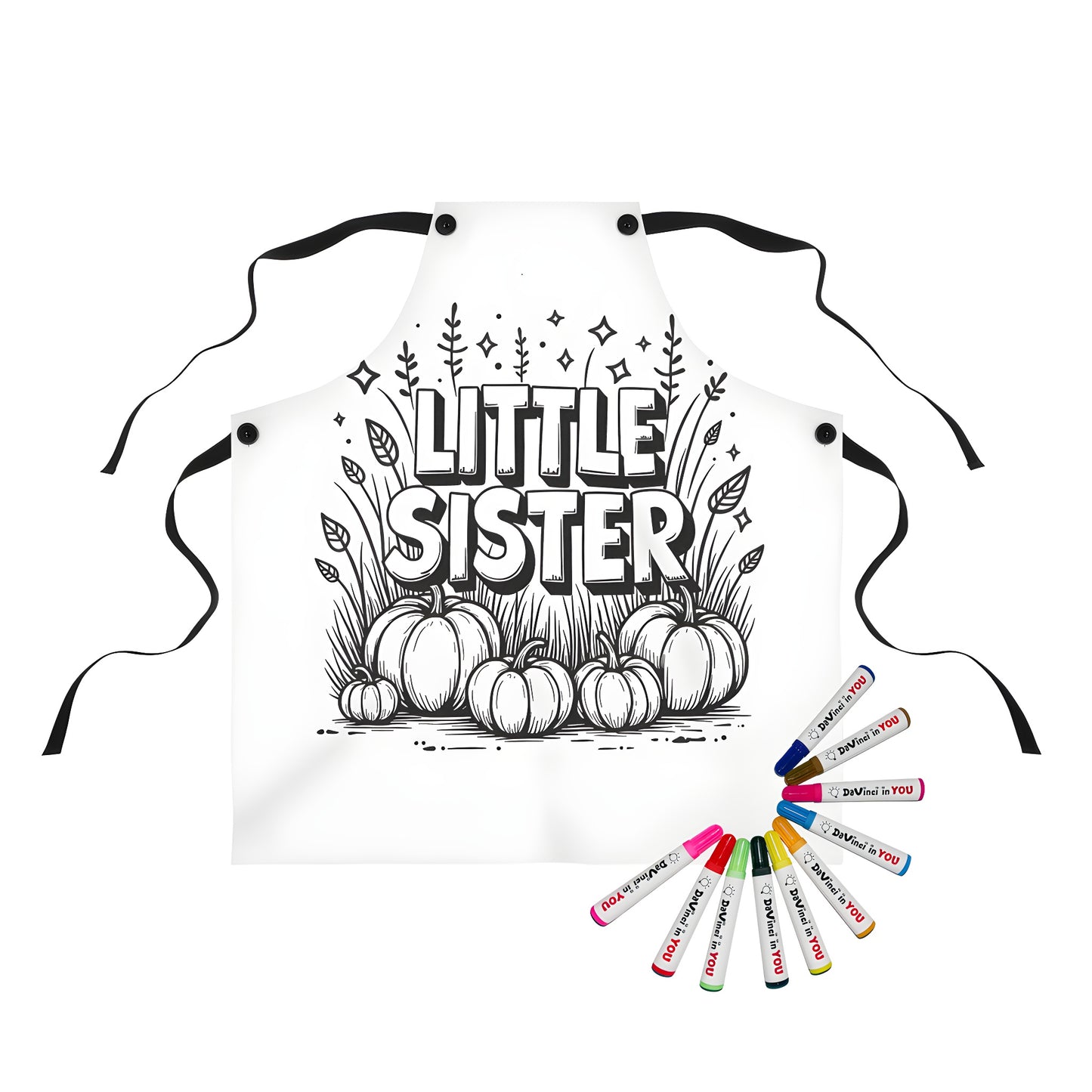 Coloring apron with sister design, perfect for kids and adults alike