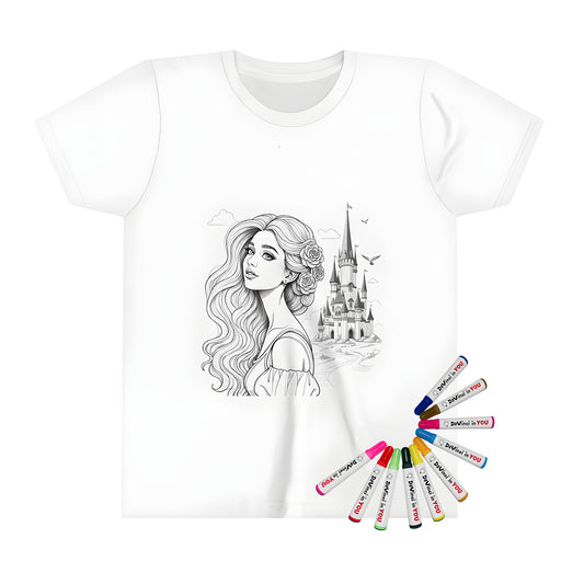 Kid's T-shirt with colorful princess and castle design for kids' art supplies