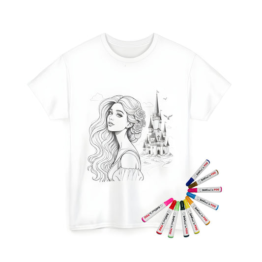 Coloring kit unisex t-shirt with princess and castle design