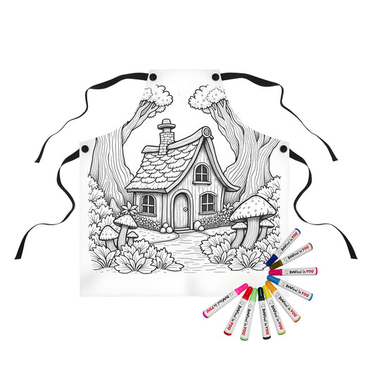 Cozy fantasy village apron with cottage scene