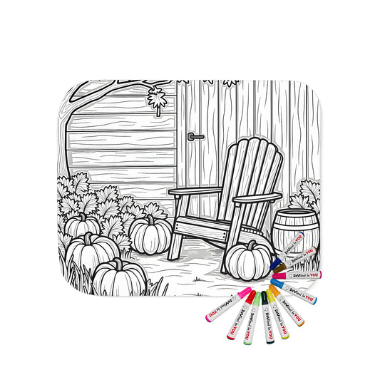 Cozy blanket with vibrant garden scene of pumpkins and fall foliage