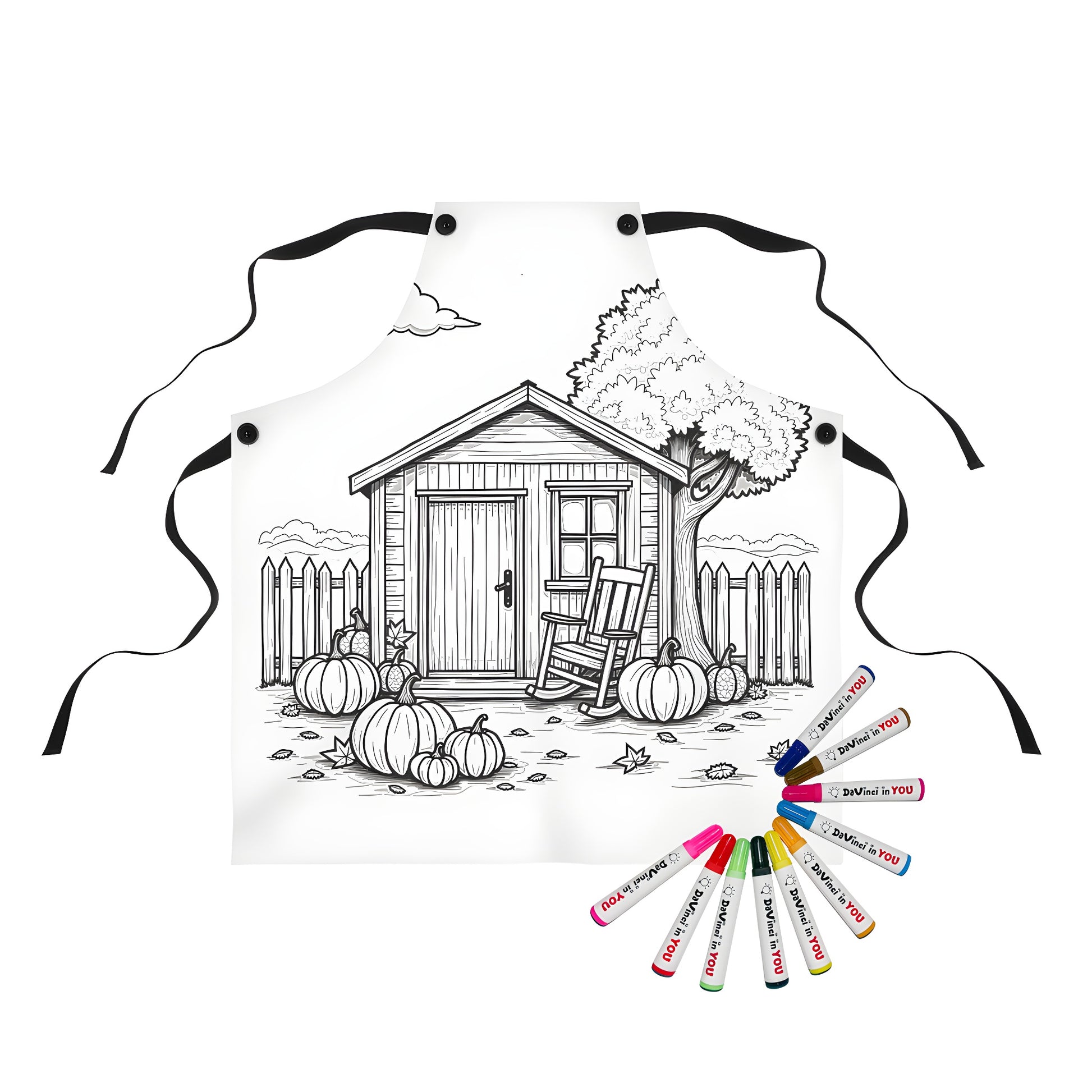 Apron with fall coloring kit and fabric markers