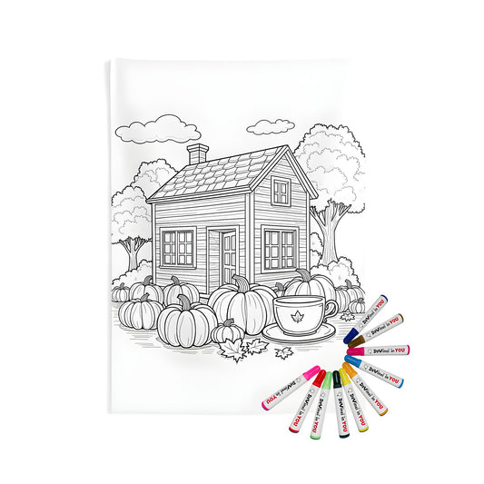 Cozy country cottage wall hanging coloring kit with fabric markers