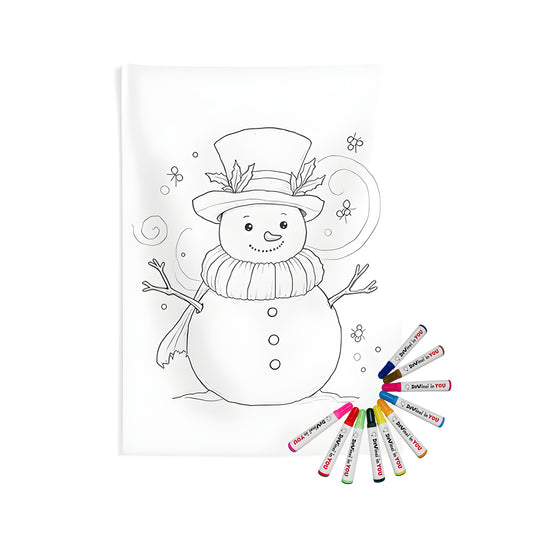 Cheerful snowman wall tapestry with festive winter scene indoor decoration