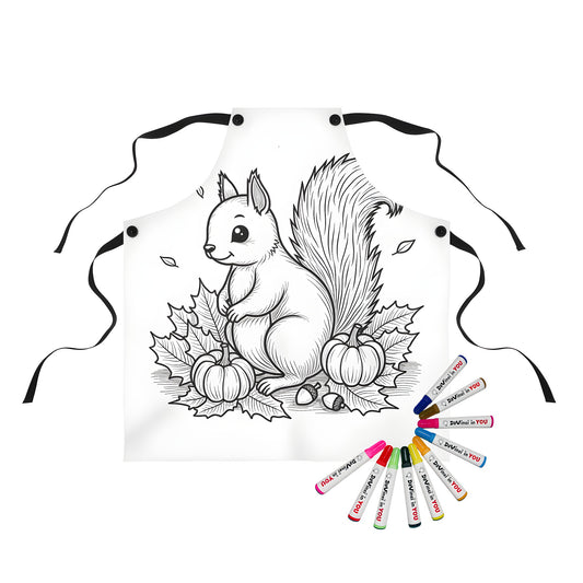 Cute squirrel themed apron with fabric markers coloring kit