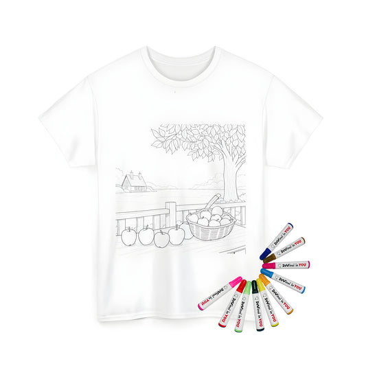 Relaxing countryside t-shirt design with serene landscape and village view