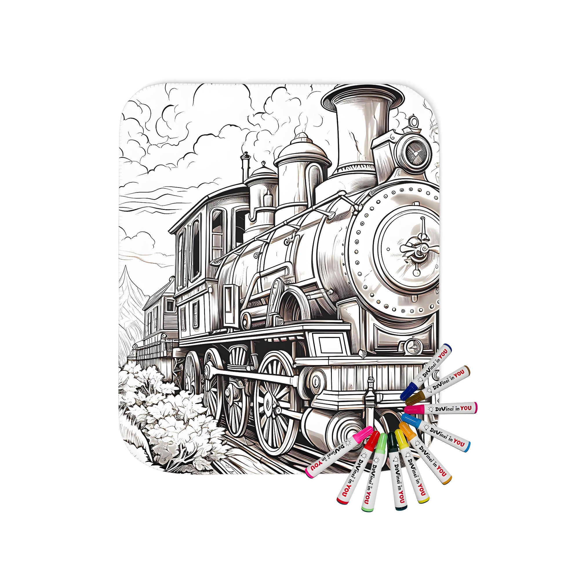 Vintage locomotive blanket with countryside scenery