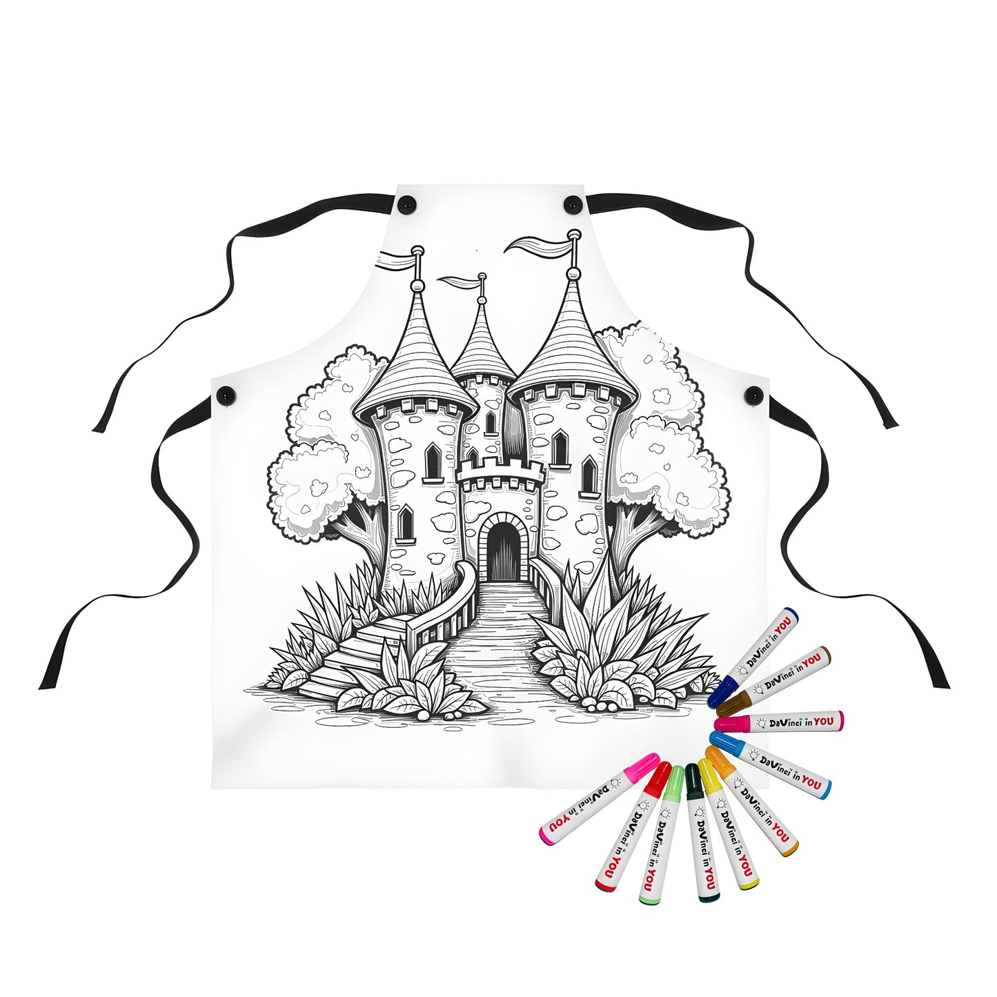 Apron with colorful fantasy castle design