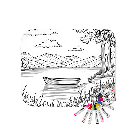 Blanket coloring kit lakeside scene tranquil landscape fabric markers included