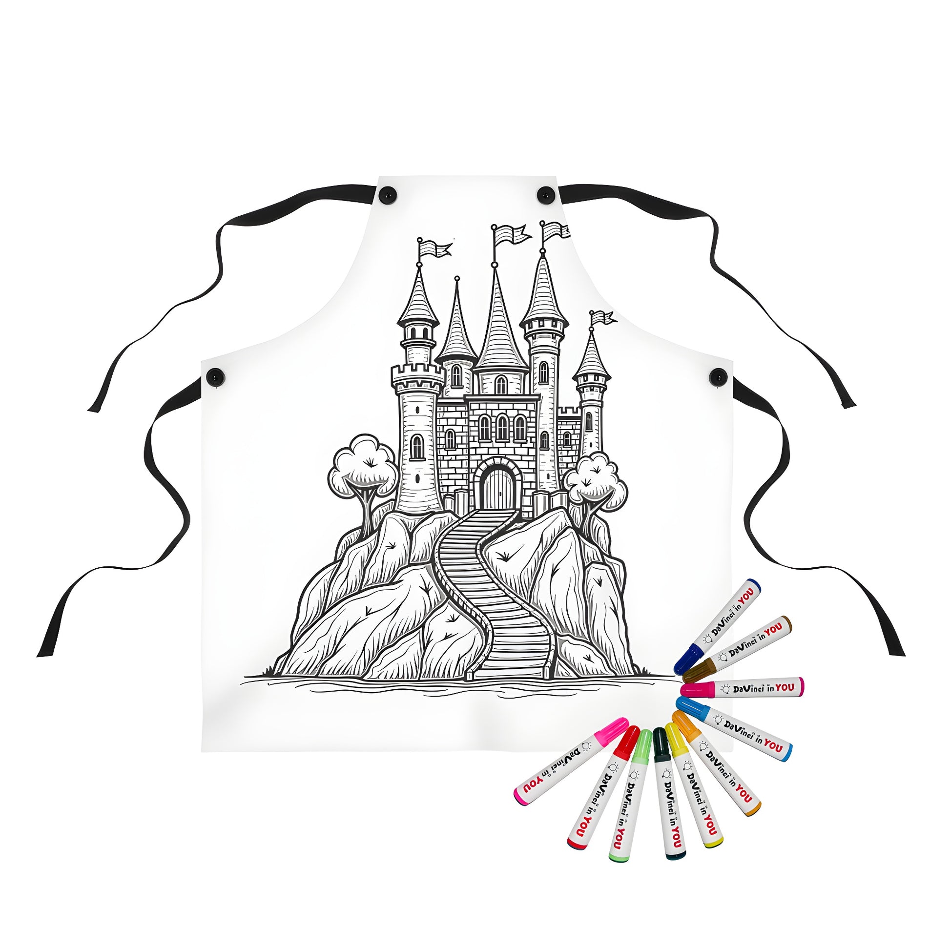 Colorful apron with whimsical enchanted castle design