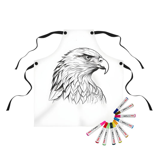 Colorful apron featuring an eagle's head illustration with detailed feathers and sharp eyes