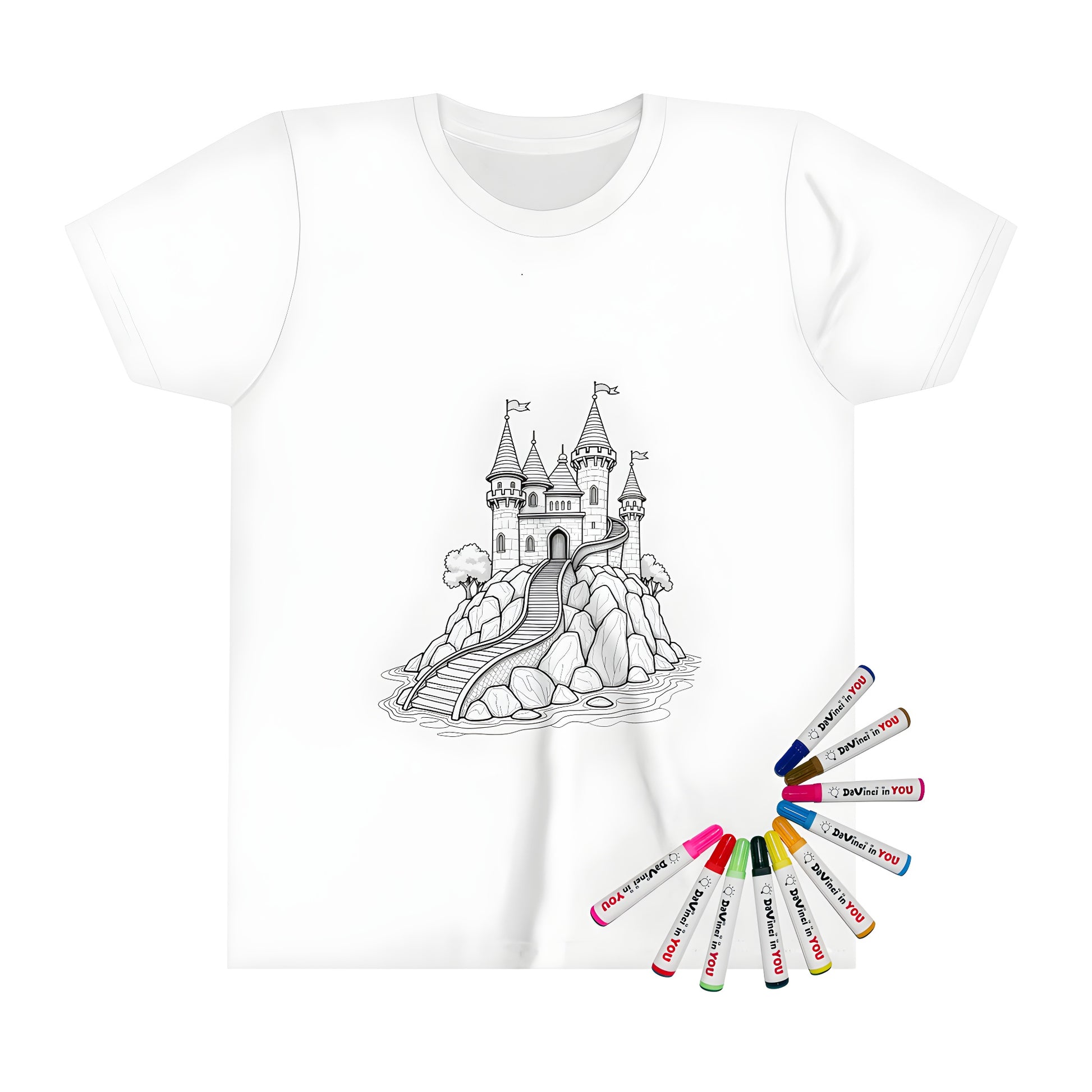Coloring kit kid's t-shirt with medieval castle art