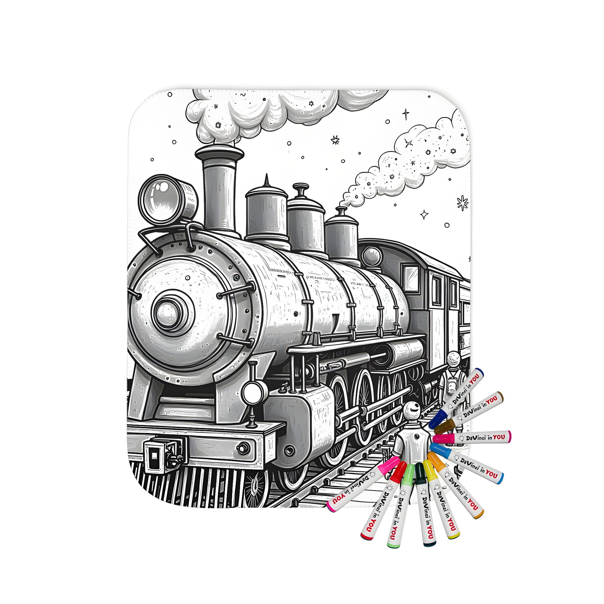 A beautiful blanket featuring an original black and white illustration of a locomotive, train station, vintage travel, railroad, railway, locomotive engine, and detailed steam engine with smoke. Perfect for any train enthusiast or someone who loves vintage travel themes.