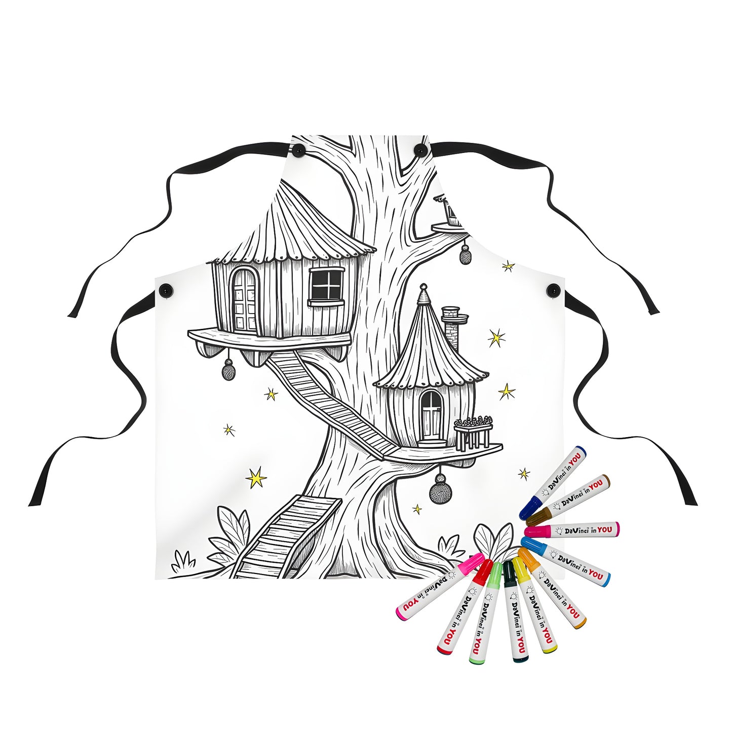 Apron featuring whimsical fantasy treehouse illustration art