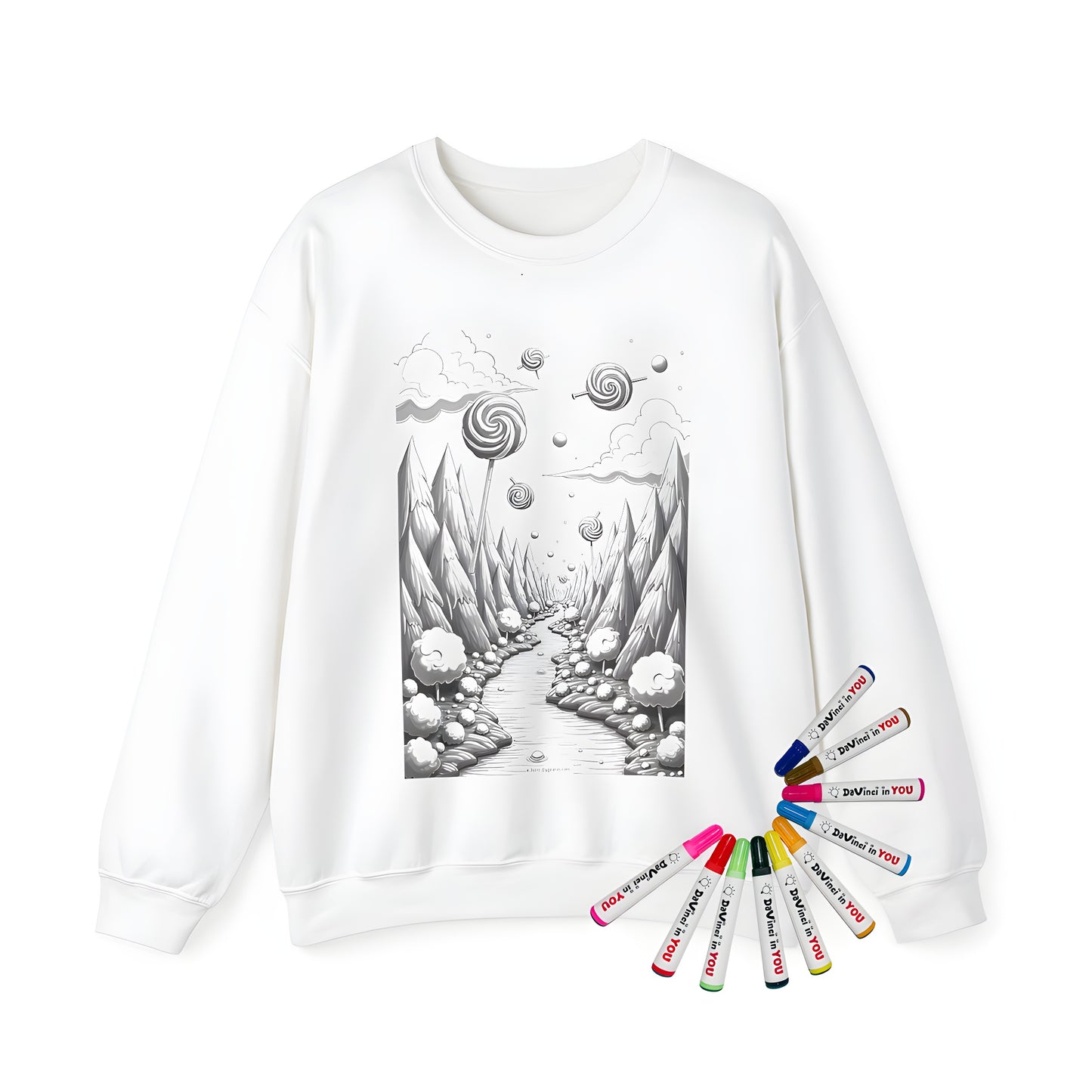 Adult sweatshirt featuring whimsical forest scene