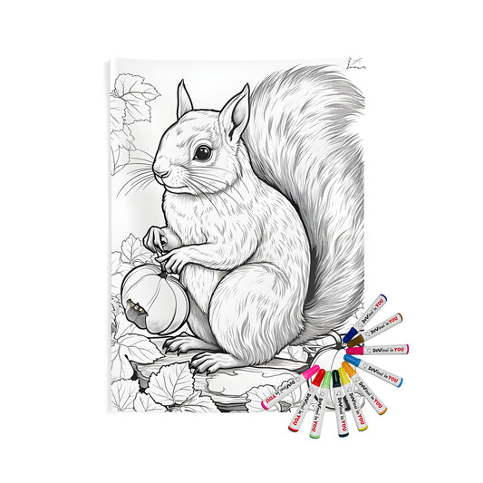 Indoor wall tapestry featuring a squirrel themed artwork, perfect for home decor