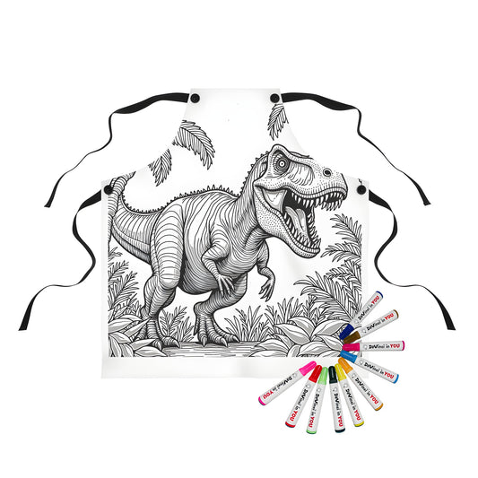 Apron featuring a colorful illustration of a dinosaur in a jungle setting