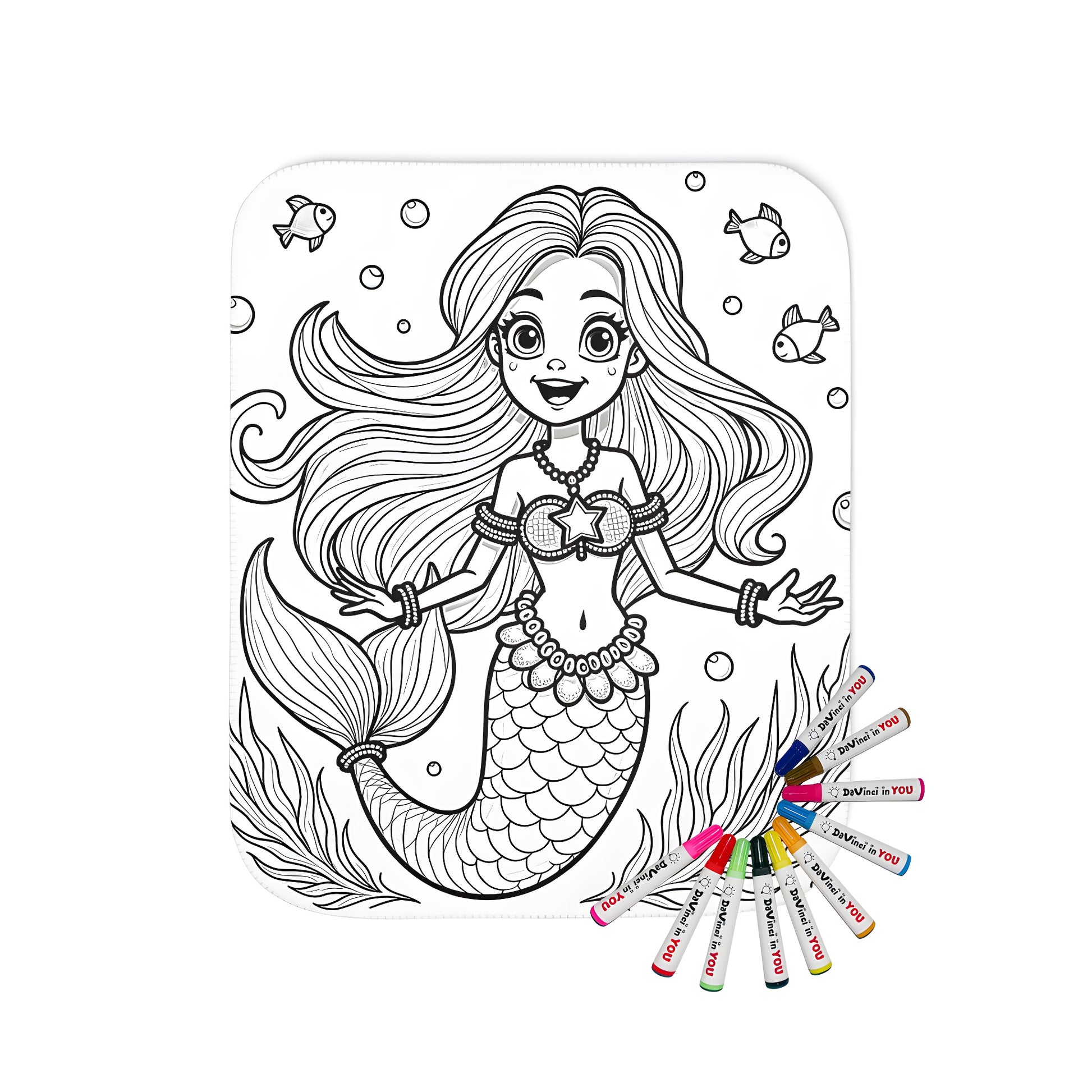 Underwater mermaid themed blanket with vibrant ocean hues and whimsical details