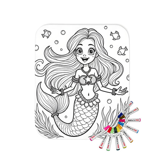 Underwater mermaid themed blanket with vibrant ocean hues and whimsical details