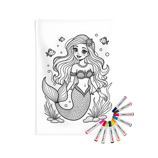 Whimsical mermaid tapestry for bedroom wall decor
