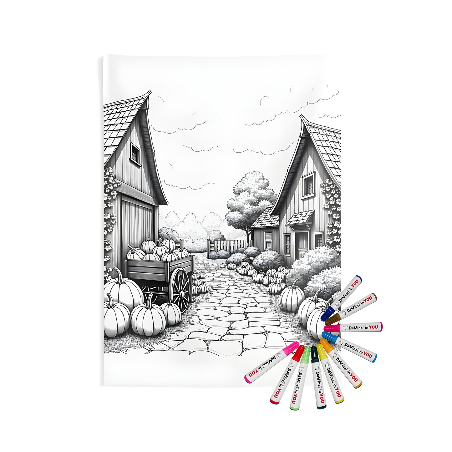 Cozy Autumn Scene Indoor Wall Tapestry with Pumpkins, Fall Colors, and Rustic Charm