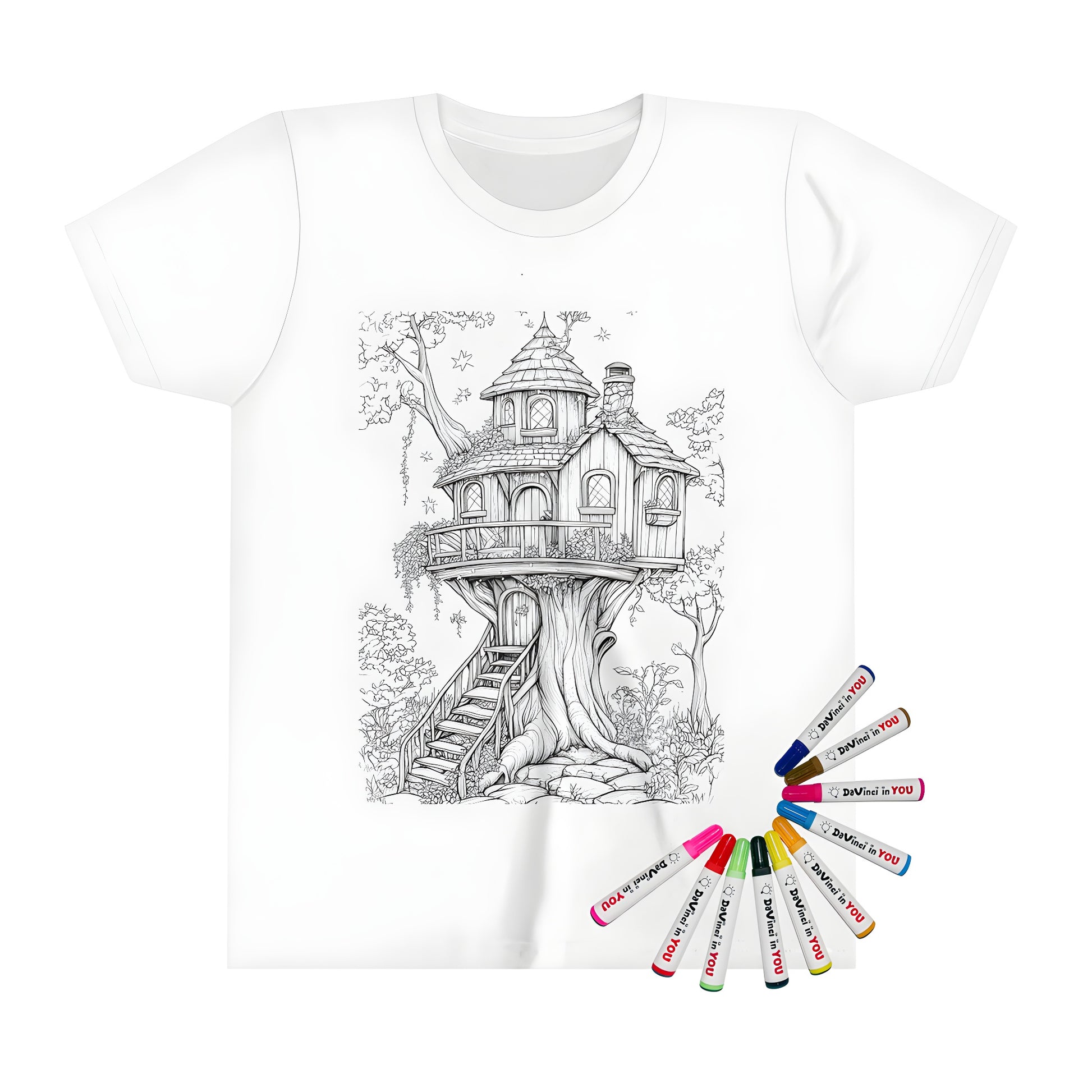 Enchanted treehouse kids' t-shirt design with whimsical details