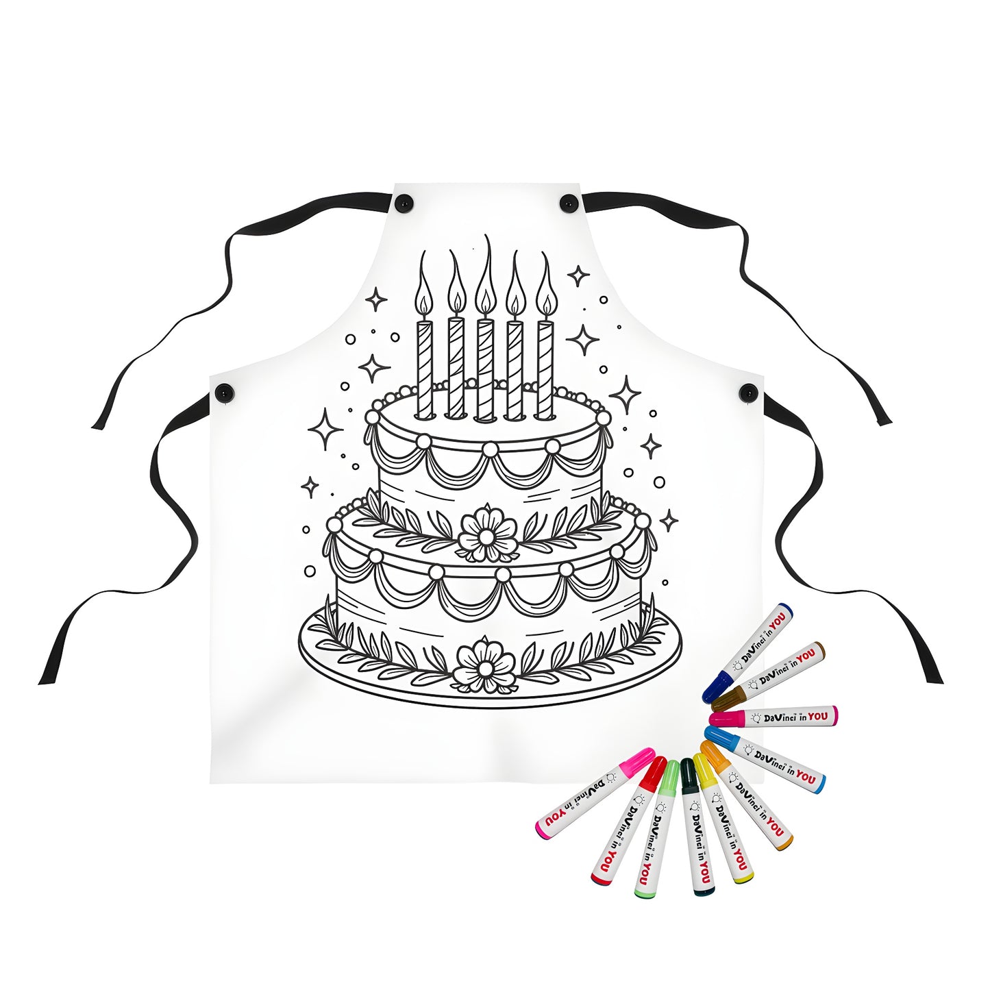 Birthday Cake Design Apron with 10 Color Markers