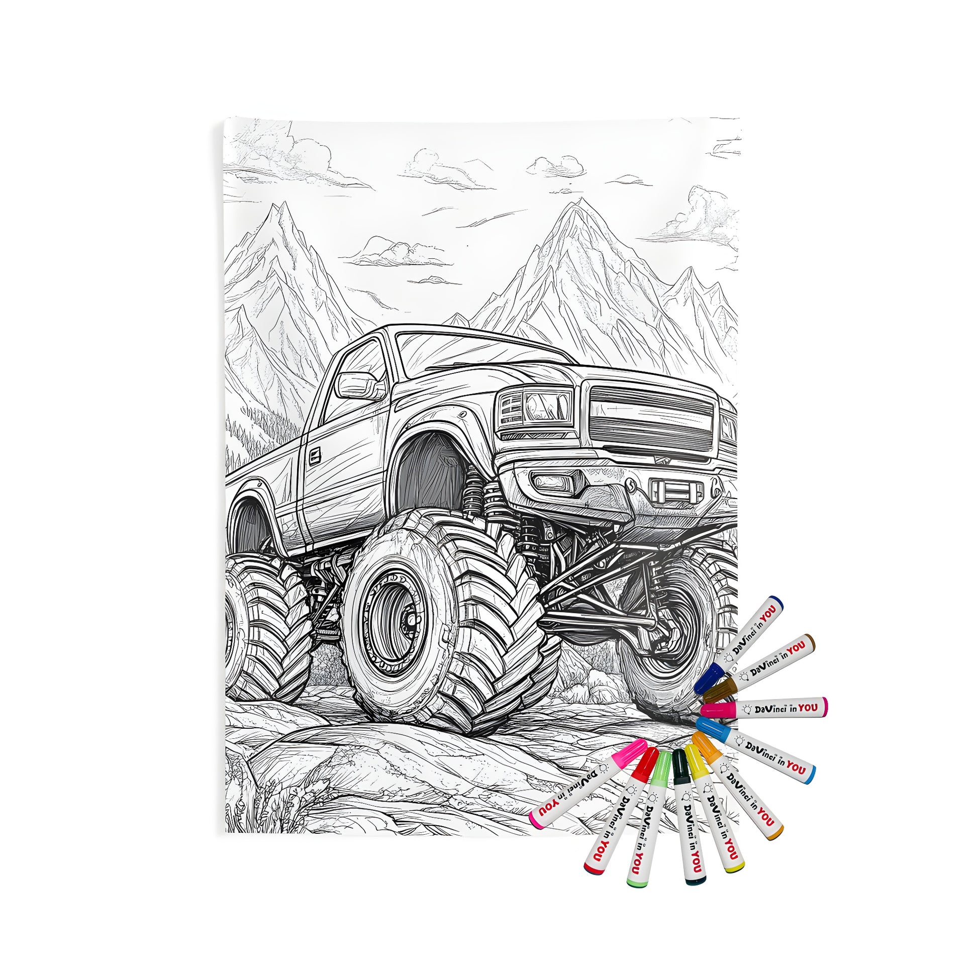Monster Truck Coloring Kit Indoor Wall Hanging Fabric Markers Included
