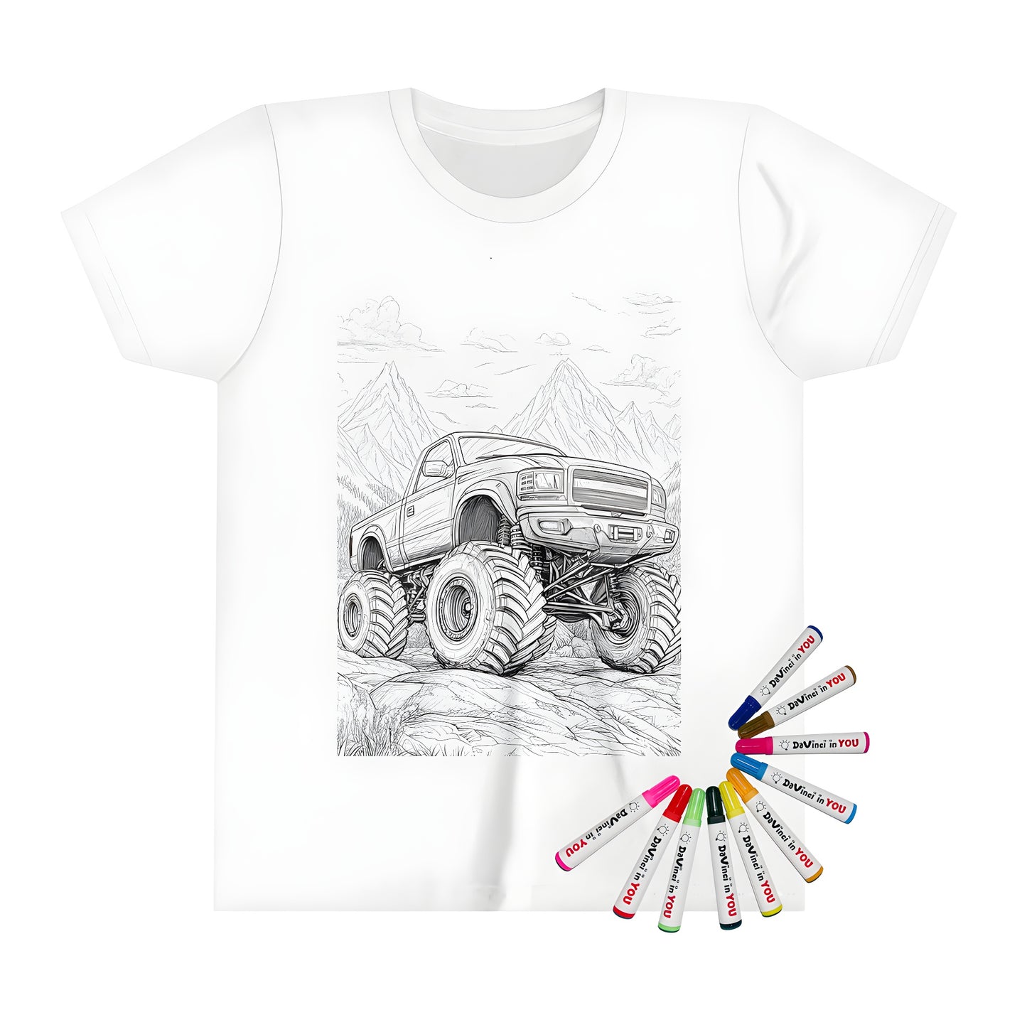 Colorful kid's t-shirt with fun monster truck design