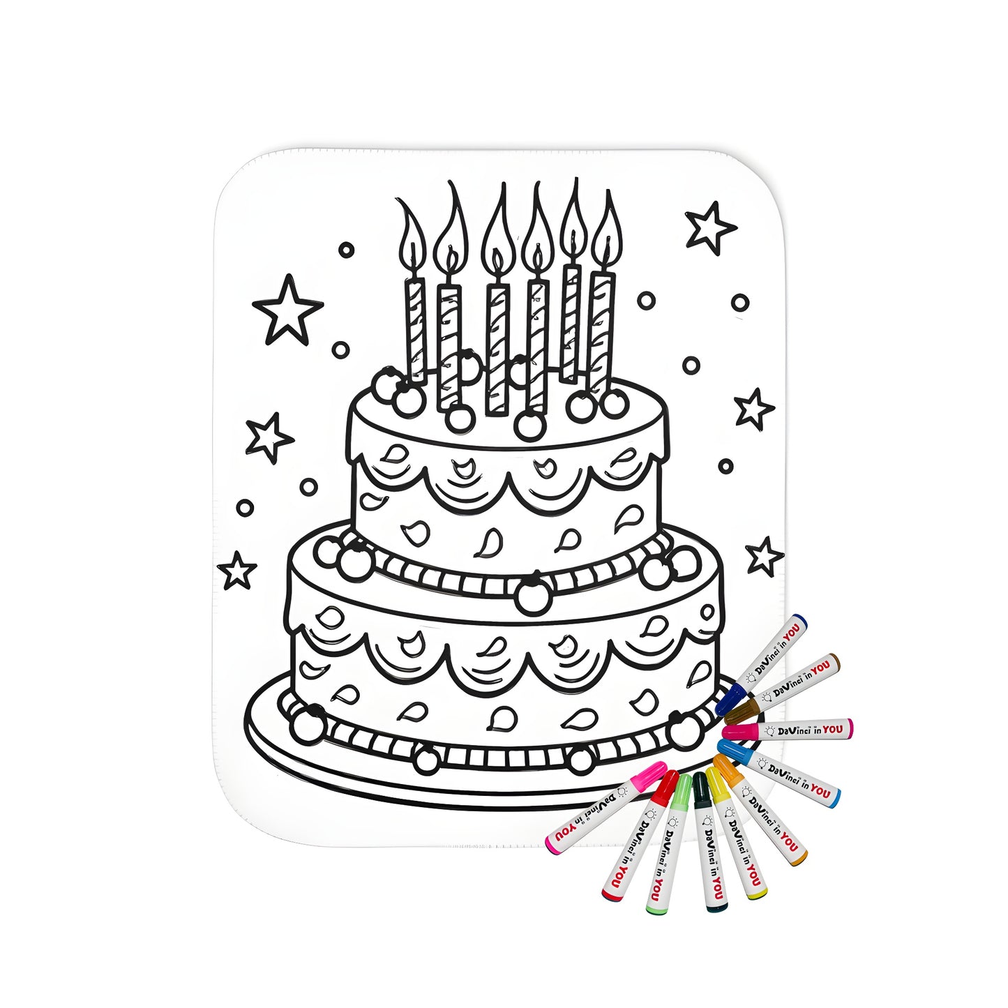 Birthday themed blanket with colorful illustrations of cakes and candles, perfect for kids' birthday parties or special occasions