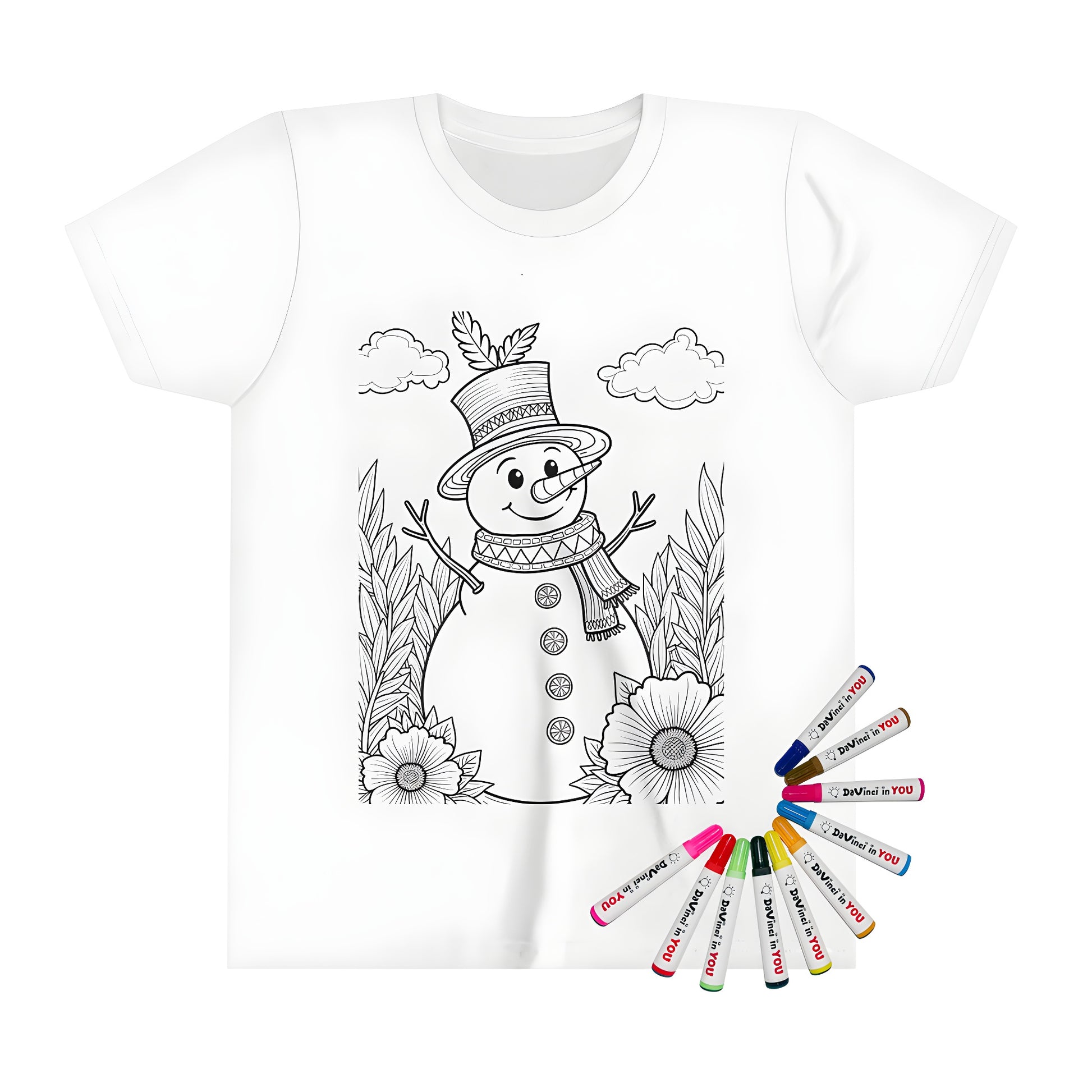 Christmas snowman kid's t-shirt, cheerful snowman apparel, festive winter clothing for kids