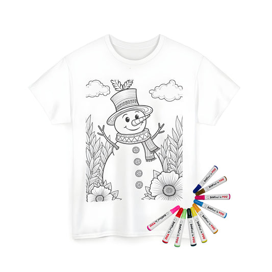 Winter wonderland snowman t-shirt with festive holiday colors and fun design