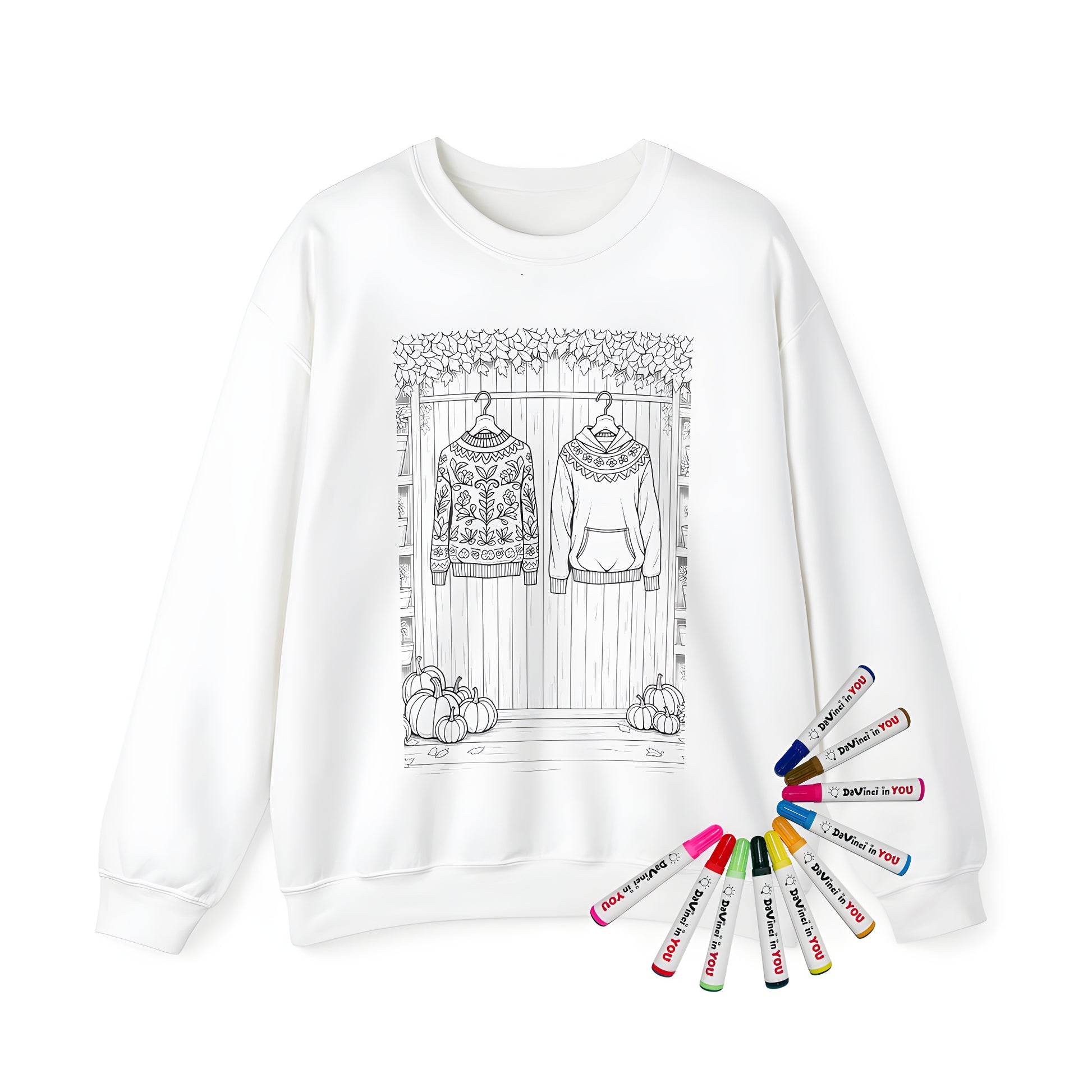 Adult sweater coloring kit with 10 vibrant fabric markers for creative expression