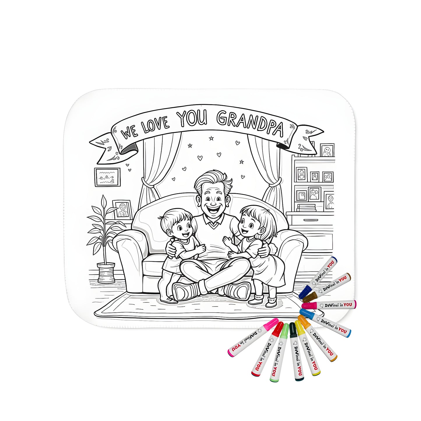 Cozy blanket with a loving family design featuring granddad and kids