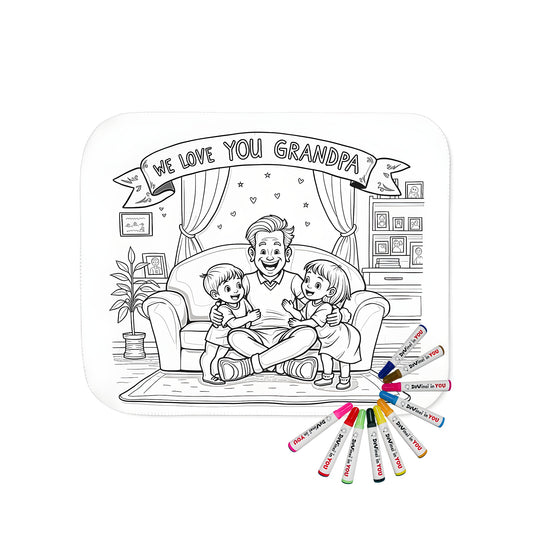 Cozy blanket with a loving family design featuring granddad and kids