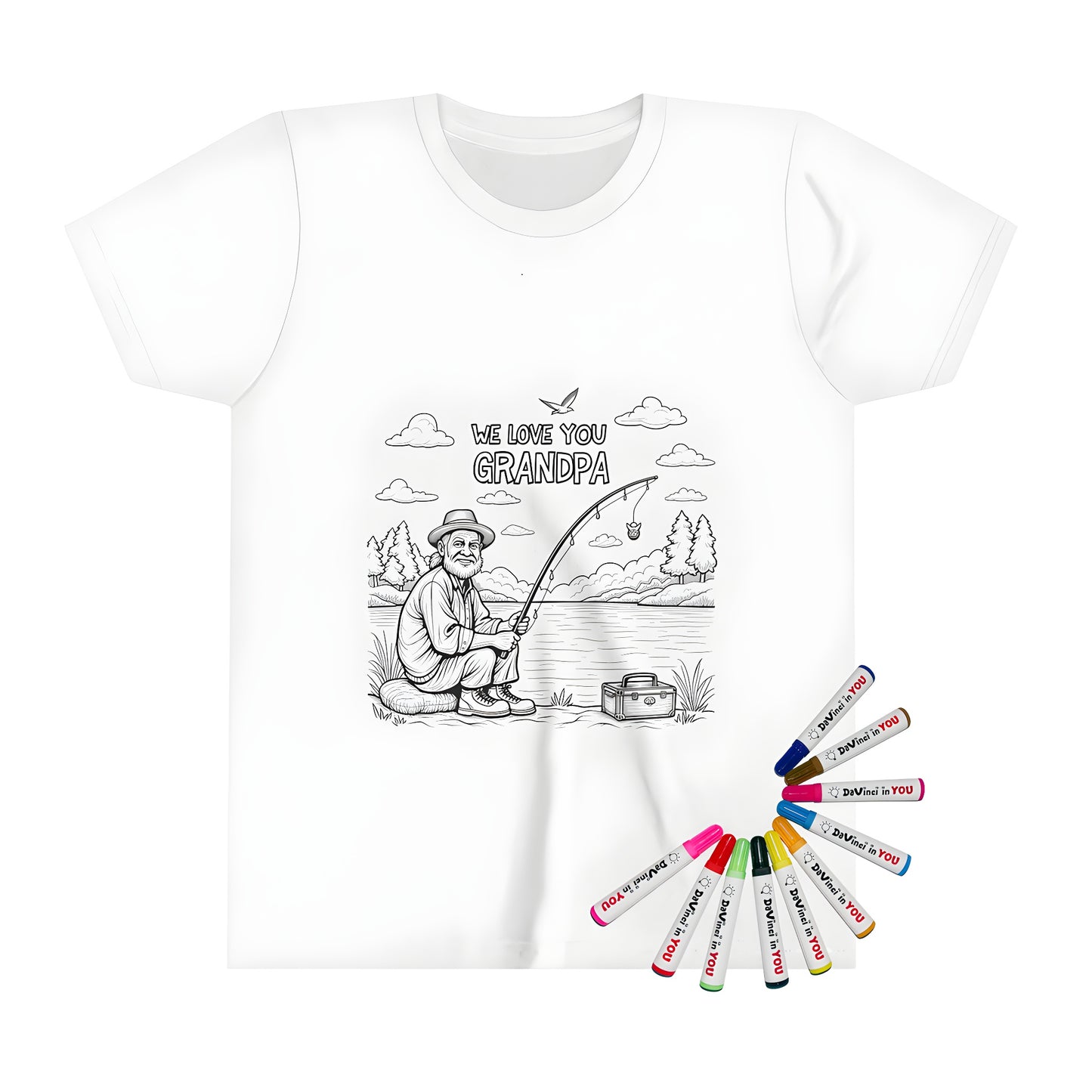 Grandfather portrait t-shirt with a fun coloring page design, ideal for kids to express love and appreciation for their grandfather