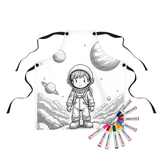 Coloring apron for kids featuring astronaut design with space theme