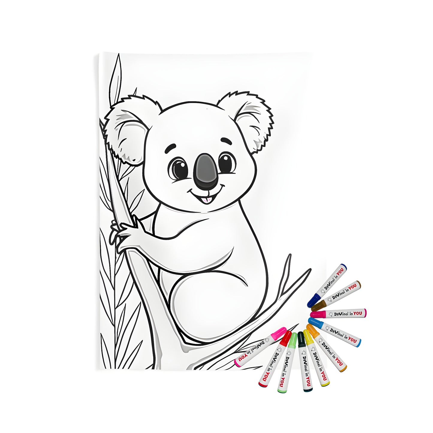 A cute koala joyfully clinging to a tree branch on an indoor wall tapestry