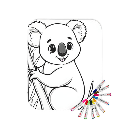 Cute koala-themed blanket with fabric markers and tree branch design