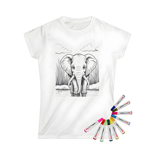 Peaceful elephant illustration on women's t-shirt