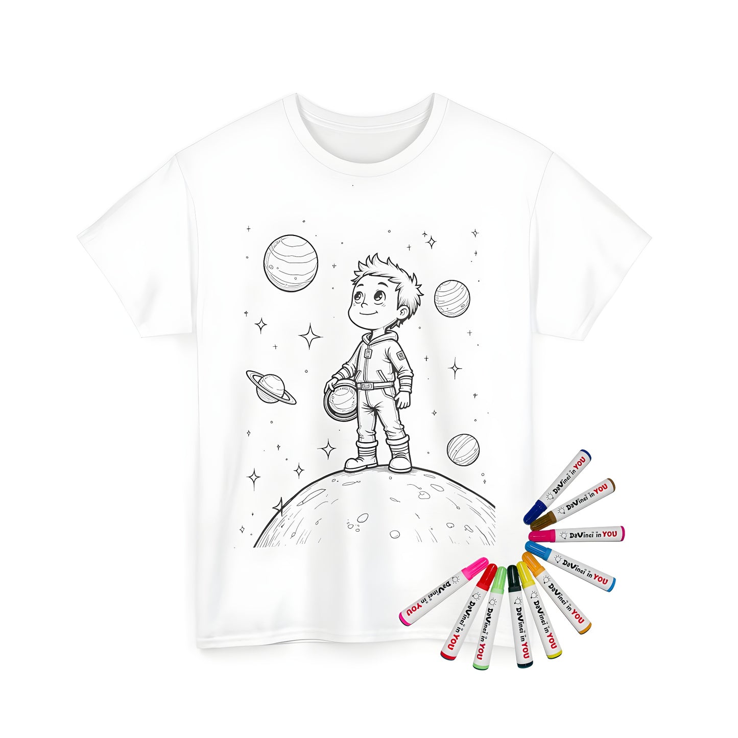 Unisex t-shirt featuring colorful astronaut design