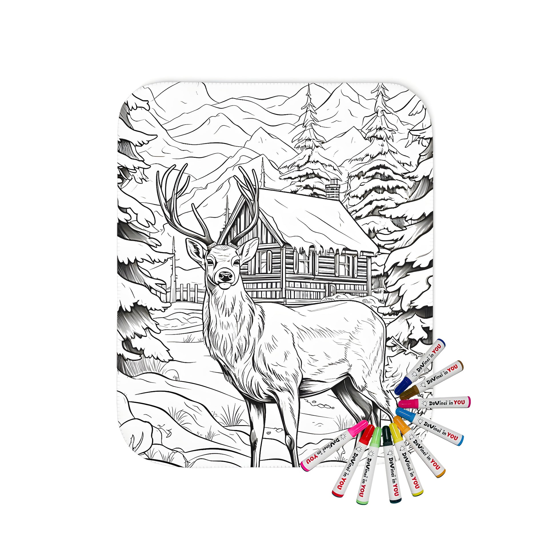 Colorful blanket featuring an animal in a winter scene