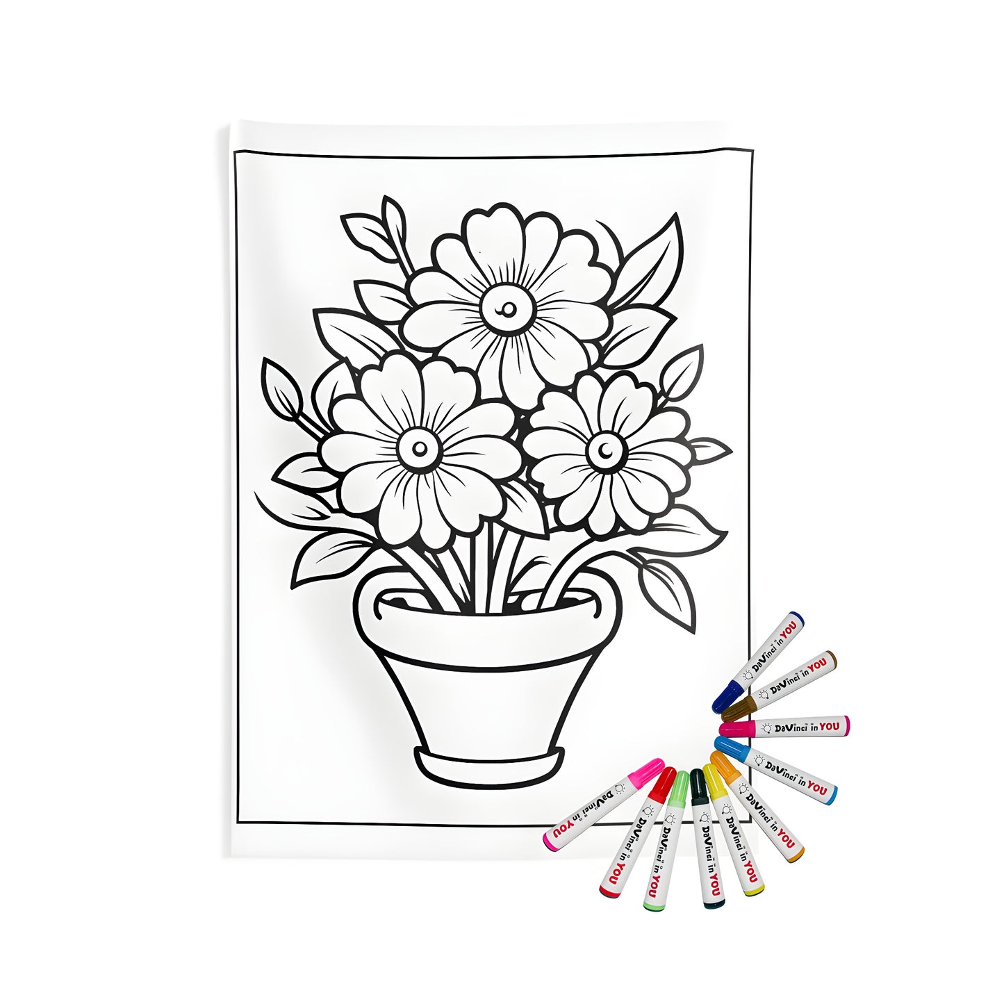 Indoor wall tapestries and coloring kit featuring a potted flower design, indoor wall hanging with fabric markers